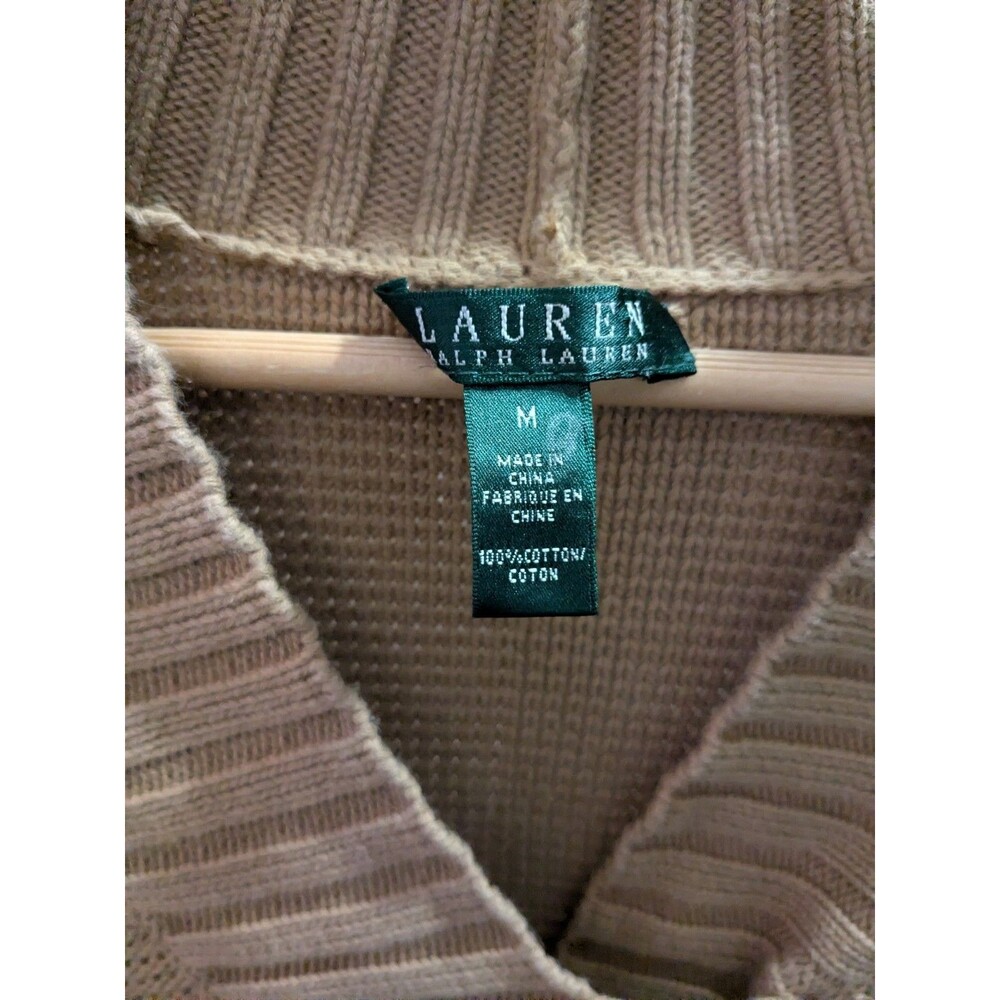 Lauren Ralph Lauren Camel Cotton V-Neck Sweater M - Picture 7 of 8